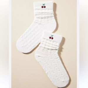 casa clara x Anthropologie Paulina White Embroidered Cherry Cable Knit Socks